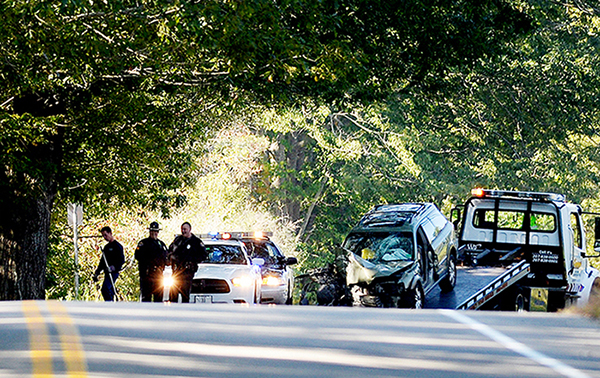 The scene of the fatal crash on Route 77 in Scarborough Tuesday morning.
