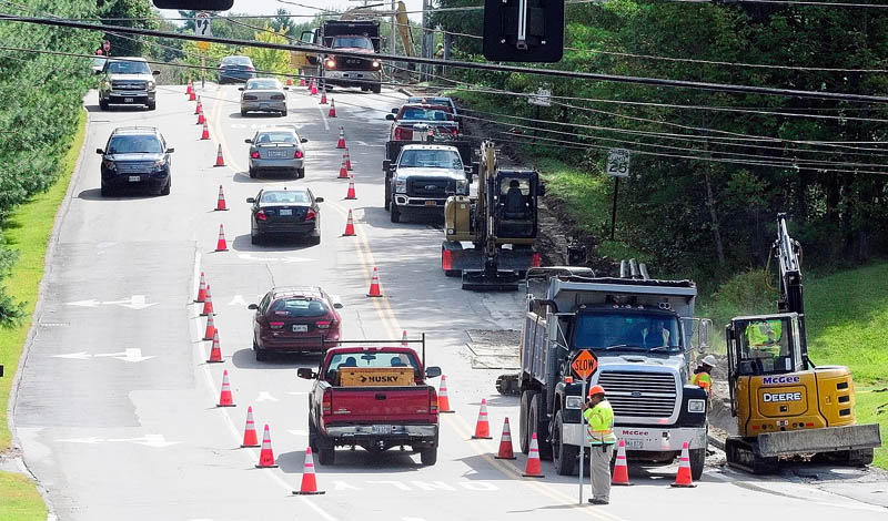 Natural gas pipeline construction continues on Townsend Road at the corner of Civic Center Driver on Thursday in Augusta.