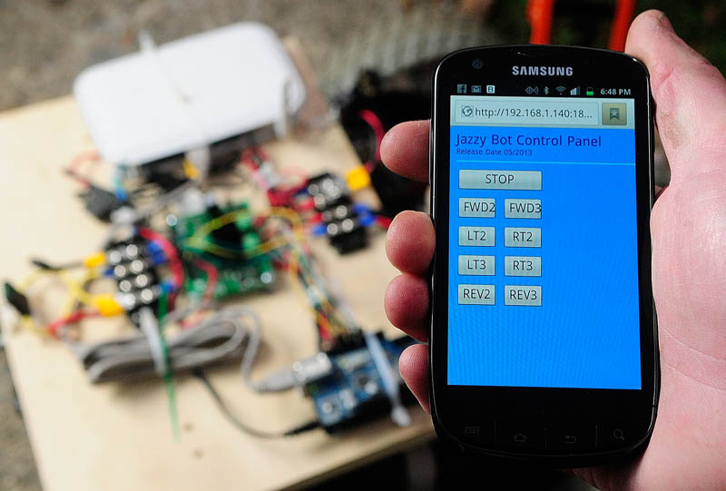 Staff photo by Joe Phelan Paul Fowler displays his robot's control panel on his cellphone, on Sept. 17 in Gardiner.