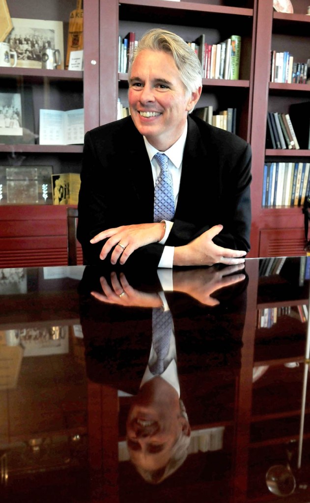 David A. Greene has been selected as the next president of Colby College in Waterville. Greene talks about his new position during a reception in Waterville today.