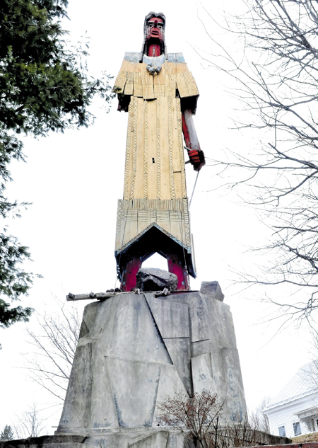 The Skowhegan Indian landmark sculpture in downtown is to be renovated as part of a $65,000 downtown improvement project.