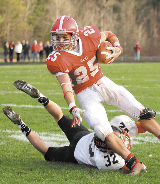 LET’S GET IT STARTED: Tayler Carrier and the Cony High School football team went 8-3 last season. One of those losses was to Messalonskee in the season opener. The Rams open the season against the Eagles for the third year Friday in Oakland.