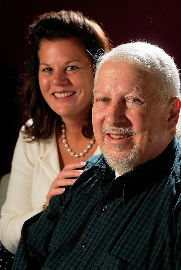 Julie Poulin, left, poses with her father-in-law, John Poulin Sr., on Wednesday in Augusta. She donated one of her kidneys to him in a recent transplant surgery.