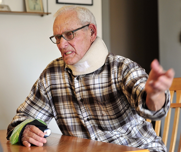 Gordon Chibroski/Staff Photographer As he told his tale Thursday, Alberto Carva had trouble talking and frequently raised both hands to his forehead as he described trying to help free his dog from a coyote trap, then having to make the painful decision to kill his animal.