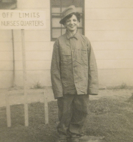 Pauline Young, a combat nurse in World War II and Korea, wears an oversized uniform while serving in Korea in 1951.