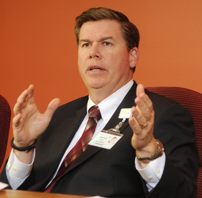 Chuck Hays, chief executive officer of MaineGeneral Health, speaks during an interview this week at the Kennebec Journal in Augusta.