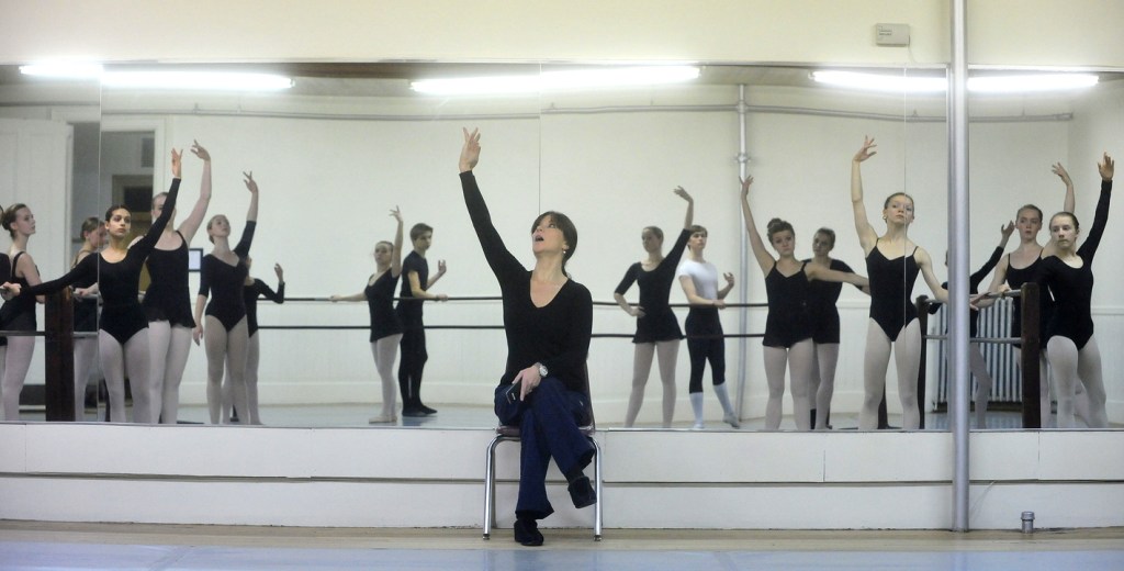 BOSSOV BALLET: Natalya Getman, center, instructs the ballerinas with the Bossov Ballet Theatre during a rehearsal at Maine Central Institute in Pittsfield on Thursday. MCI now oversees the company since founders Andrei Bossov have returned to Russia. Getman, who has choreographed many Bossov and Opera House productions, is the company’s artistic director of Bossov. The Bossov Ballet will be performing “The Nutcracker” this month at the Waterville Opera House.