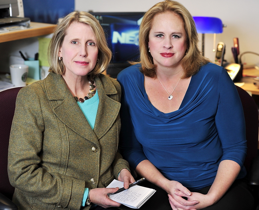 Reporters Amy Sinclair, left, and Marnie MacLean, who cover Maine for NECN out of Portland, say they don’t know what Time Warner’s decision means for the future of the bureau.