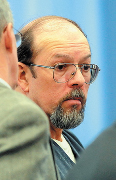 Jay Mercier reacts after being sentenced to 70 years in prison for the 1980 murder of Rita St. Peter at Somerset County Superior Court on Dec. 7, 2012. His lawyer argued before the state’s highest court Wednesday that his client was wrongfully convicted.