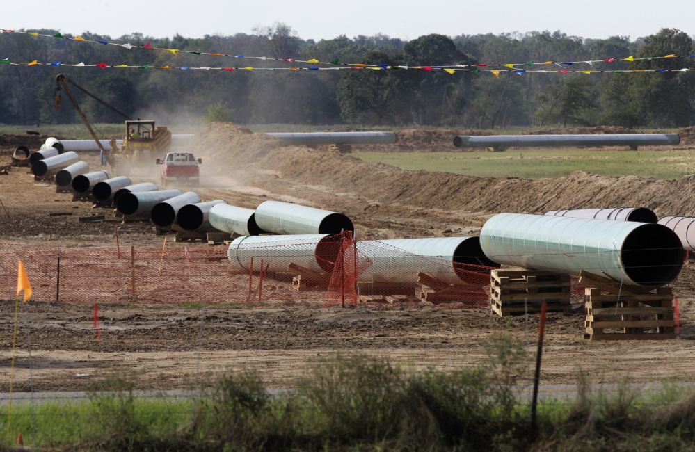 Sections of pipe are shown on a property next to Julia Trigg Crawford’s farm, in Sumner, Texas. Crawford has been fighting the construction of the pipeline across her farm and argues that Calgary-based TransCanada did not have the right to take her land through eminent domain. Her case is currently in the Texas Supreme Court.
