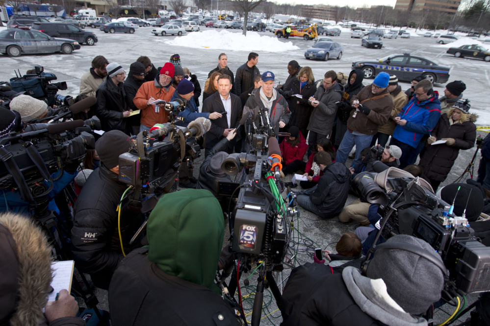 Howard County police chief William McMahon speaks to reporters at the parking lot of the Mall in Columbia, Md., after a shooting at the mall on Saturday in Howard County, Md.