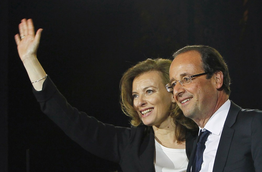 French president-elect Francois Hollande and his companion Valerie Trierweiler celebrating his election victory in Bastille Square in Paris, France, in May 2012. A French news agency reported that President Francois Hollande has ended his relationship with his companion of seven years Valerie Trierweiler.