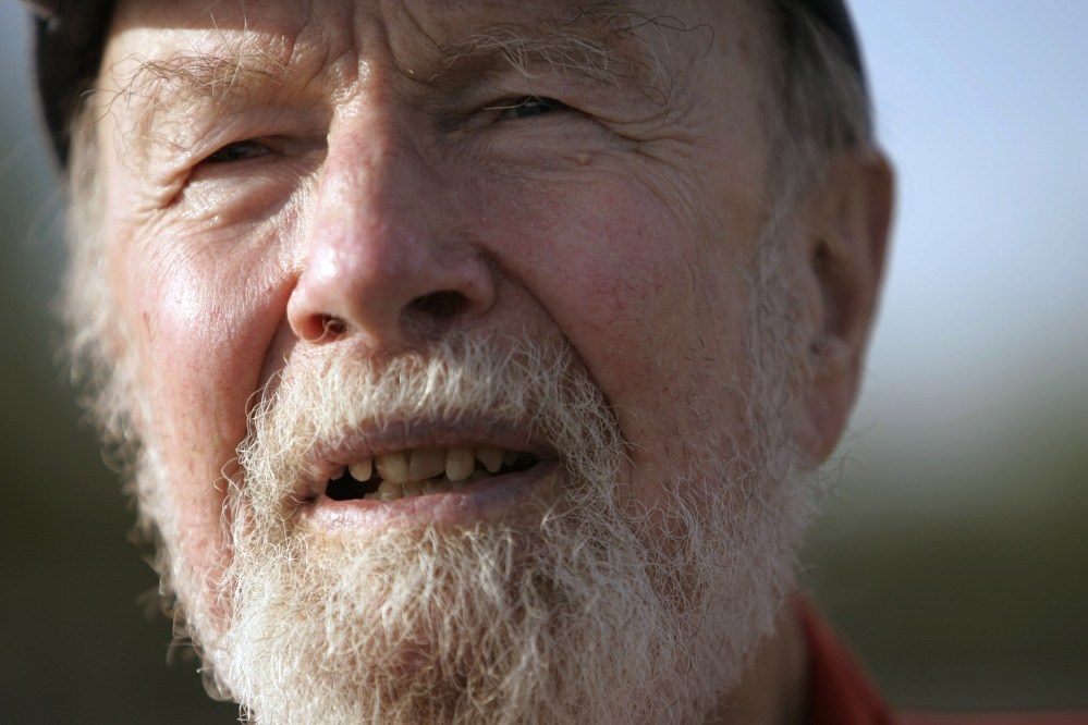 In this May 5, 2006 file photo, Pete Seeger talks during an interview in Beacon, N.Y. The banjo-picking troubadour who sang for migrant workers, college students and star-struck presidents in a career that introduced generations of Americans to their folk music heritage died Monday, Jan. 27, 2014 at the age of 94.