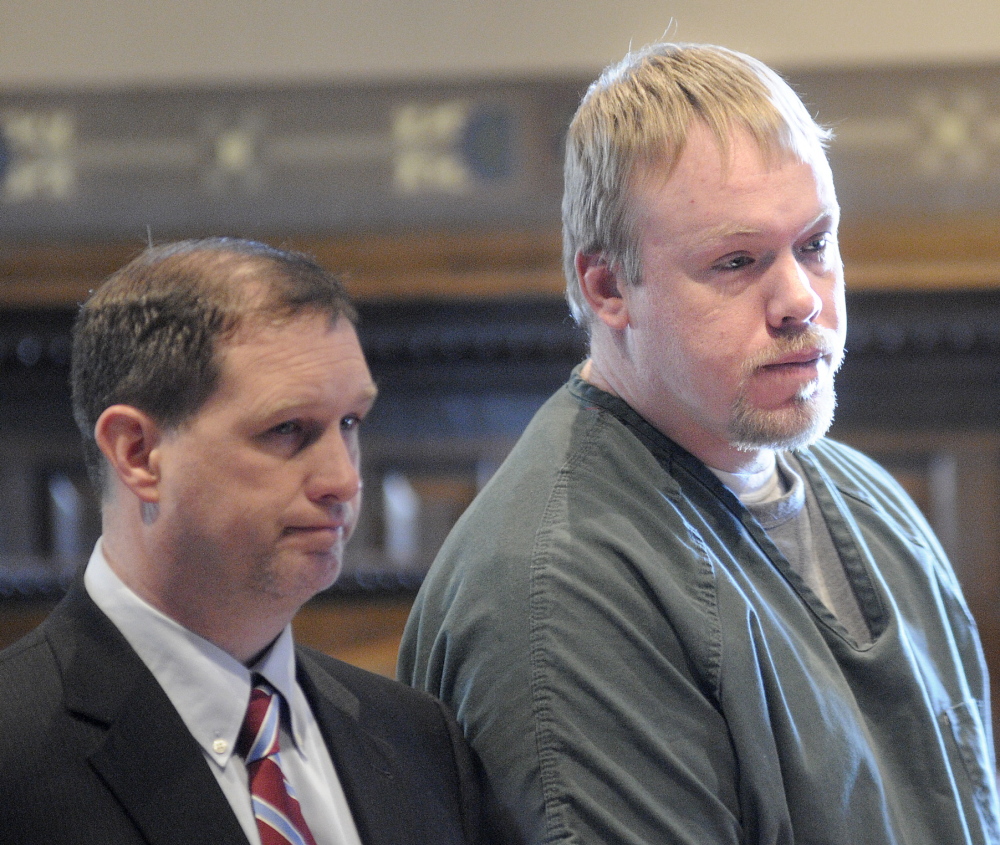 PLEADING NOT GUILTY: Courtney Shea of Vassalboro entered a plea of not guilty to a charge of murder Tuesday morning with his attorney, Brad Grant, in Kennebec County Superior Court. The remains of Thomas Namer, 69, were discovered in November 2013 outside an abandoned trailer next to the Vassalboro home Shea shared with his family.