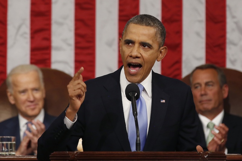 President Barack Obama delivers the State of Union address before a joint session of Congress in the House chamber Tuesday, Jan. 28, 2014, in Washington, as Vice President Joe Biden, and House Speaker John Boehner of Ohio, listen.