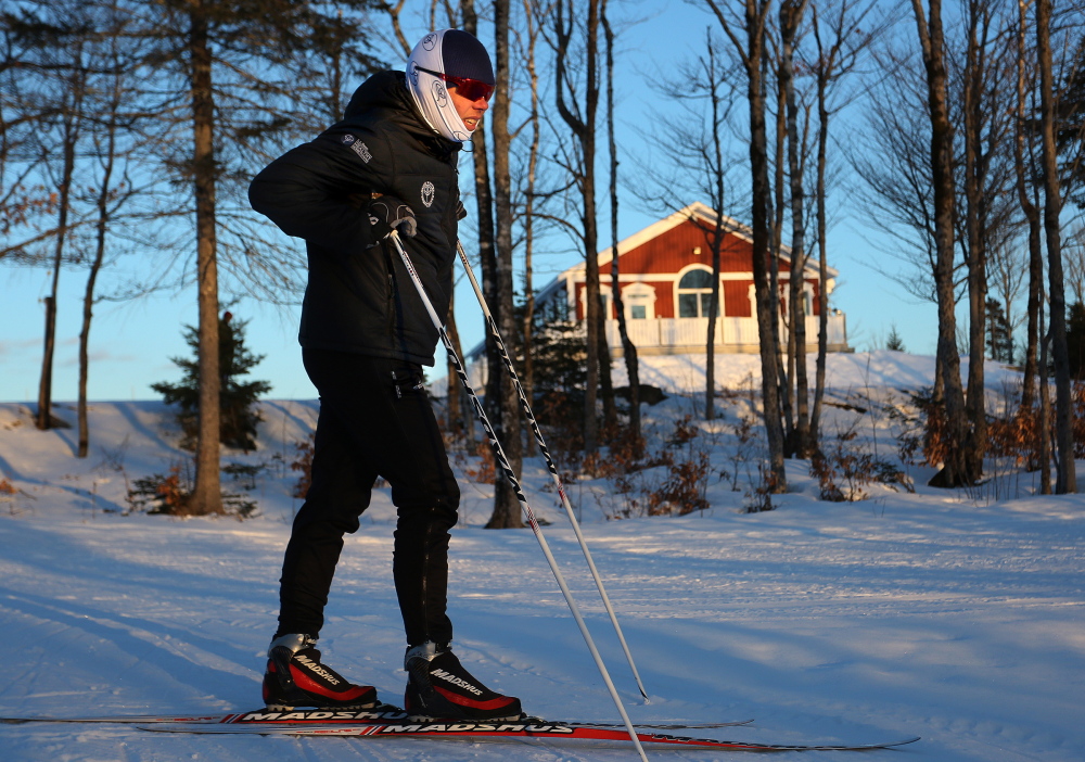 Will Sweetser works with a ski team in Presque Isle last week. Sweetser helped train Currier when he was in the Maine Winter Sports Center’s program.
