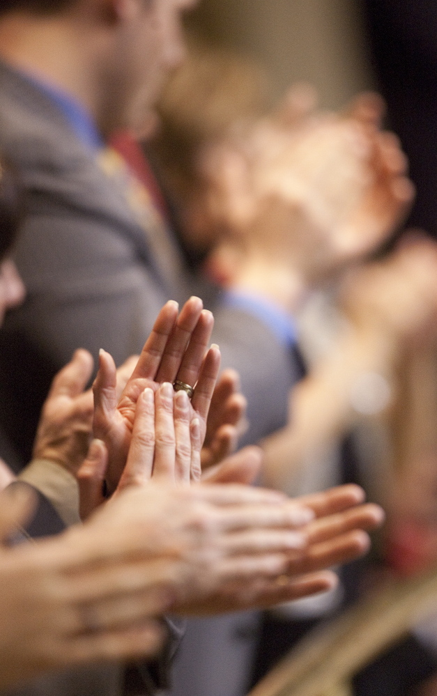 Gallery spectators applaud Tuesday as Gov. Paul LePage delivers his third State of the State address in Augusta.