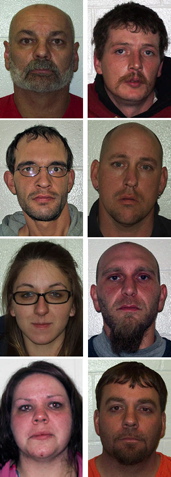 Left, top to bottom: David Thompson, Scott Hart, Heidi Owens and Amanda Thompson. Right, top to bottom: Rodney Levesque, Joel Mills, Joshua Spencer and Mico Thompson.