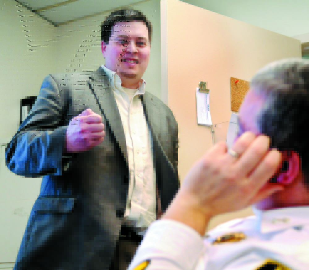 MANAGING: City Manager Scott Morelli, left, is recommending that Police Chief James Toman be named director of public safety.