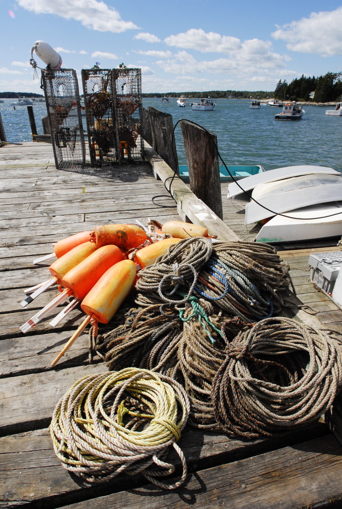 Traps and ropes like these are essential gear for a lobsterman but they also pose risks of entanglement. A fisherman, 19, was pulled overboard off Cape Porpoise on Wednesday.