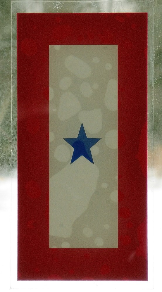 FAMILY SERVICE: A blue star decal is in the window at the Lewis family home on Friday February 14, 2014 in Monmouth for Maj. Scott Lewis who is serving at Bagram Airfield in Afghanistan with the Maine Army National Guard’s 133rd Engineer Battalion.