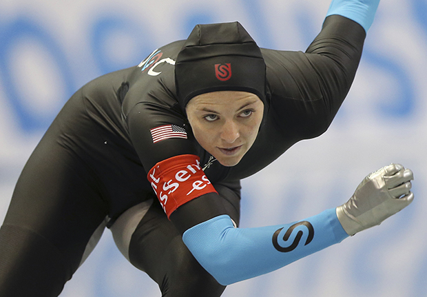 Heather Richardson of the United States skates in the women's 500-meter race of the World Sprint Speed Skating Championships in Nagano, central Japan,Sunday, Jan. 19, 2014.