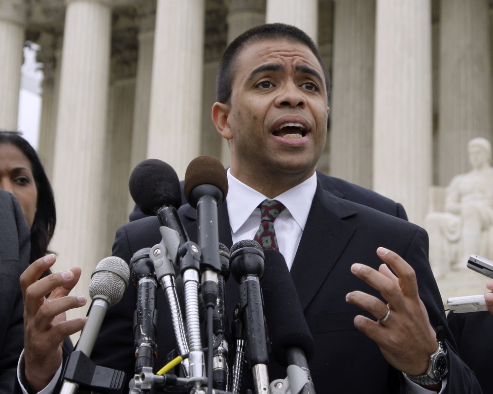 Debo Adegbile, then an attorney with the NAACP Legal Defense Fund, speaks in Washington in 2009. Democratic desertions decided the fate of his nomination Wednesday.