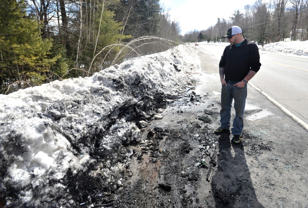 crash scene: Jesse Knights, 29, of Madison, was among the first on the scene of a fatal car accident on Route 139 near the Norridgewock and Fairfield town line late Thursday night.