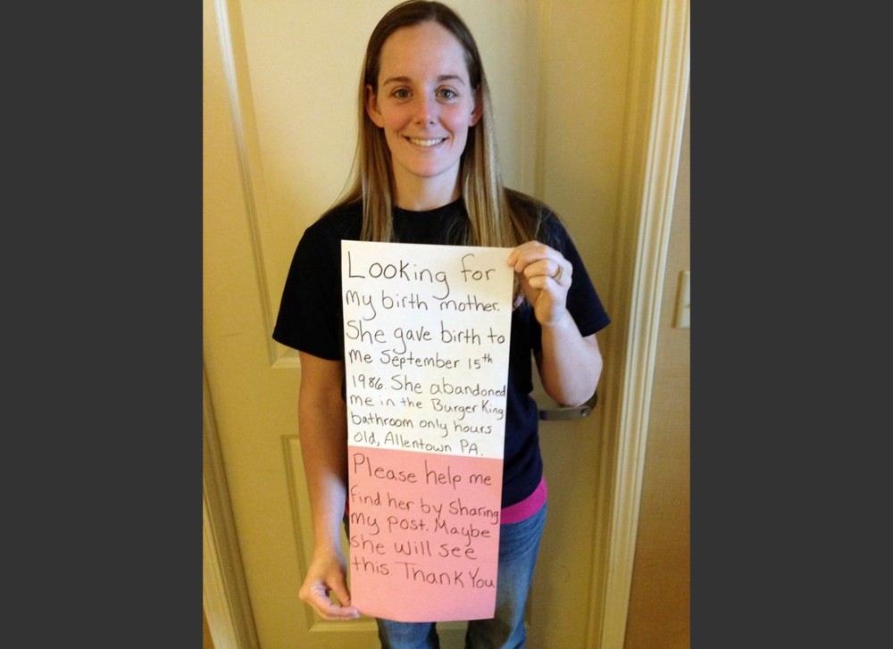 When Katheryn Deprill posted this photo on Facebook, it was shared more than 30,000 times around the world, and her story landed in numerous media outlets. That caught the attention of the woman who abandoned Deprill, and she came forward to attorney John Waldron, who arranged for the two to meet.