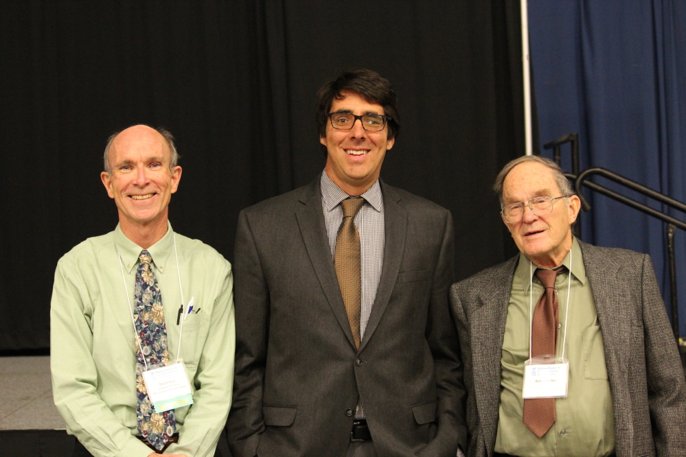 CONFERENCE PARTICIPANTS: From left, David Hart, director of the Senator George J. Mitchell Center, University of Maine; Mark Borsuk, associate professor of engineering at Dartmouth College; and Robert Kates, presidential professor of sustainability science at the University of Maine all participated Tuesday in a water sustainability conference in Augusta.