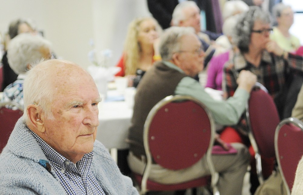 Staff photo by Andy Molloy David Locke of South Gardiner listens to a presentation Sunday at the annual luncheon of Parents of Murdered Children in Augusta. Locke is the grandfather of Brooke Locke, 21, who was murdered in November 2013 at a Bangor apartment that she shared with the alleged killer.