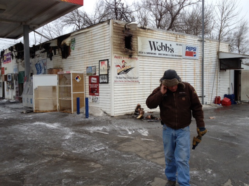 Rising from the ashes: Webb’s Store owner Dan Kilmer, shown here shortly after the March 26 fire, said he hopes to rebuild by summer.