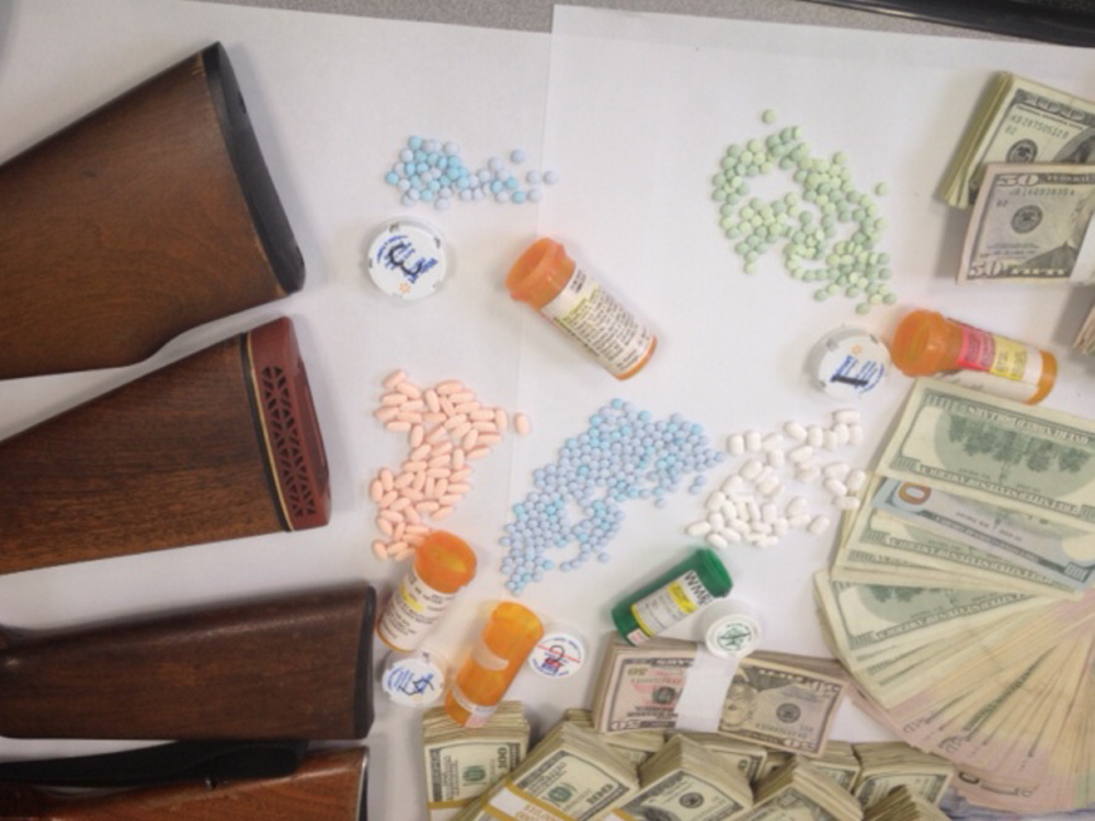 AVON BUST: The take from a drug bust in Avon is displayed Tuesday at the Franklin County Sheriff’s Office.