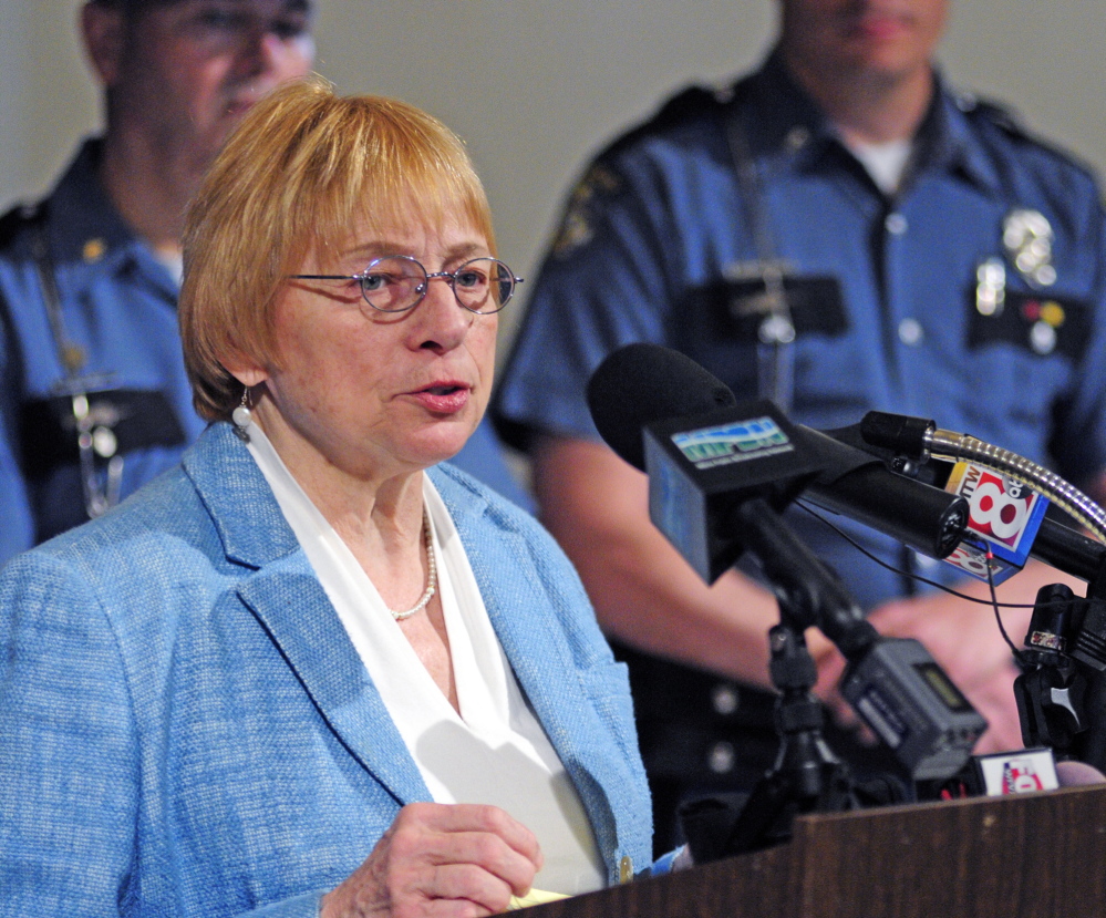 Domestic Violence homicide: Attorney General Janet Mills speaks at a press conference announcing release of the 10th Report of the Domestic Abuse Homicide Review Panel on Thursday in the State House Hall of Flags in Augusta.
