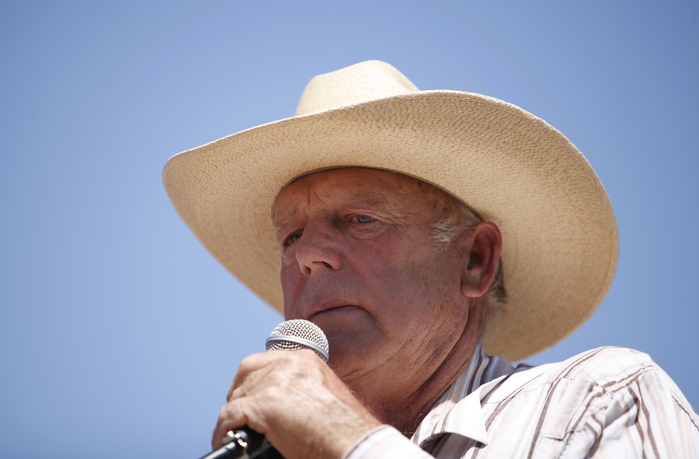 Rancher Cliven Bundy speaks at a news conference near Bunkerville, Nev., on Thursday.
