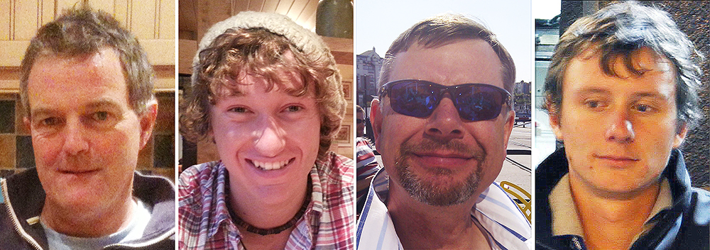 Undated photos provided by the Royal Yachting Association show the missing crew of the high-performance yacht Cheeki Rafiki. From left: Paul Gosling, James Male, Steve Warren and Andrew Bridge. A search for them has been restarted at the request of the British government.