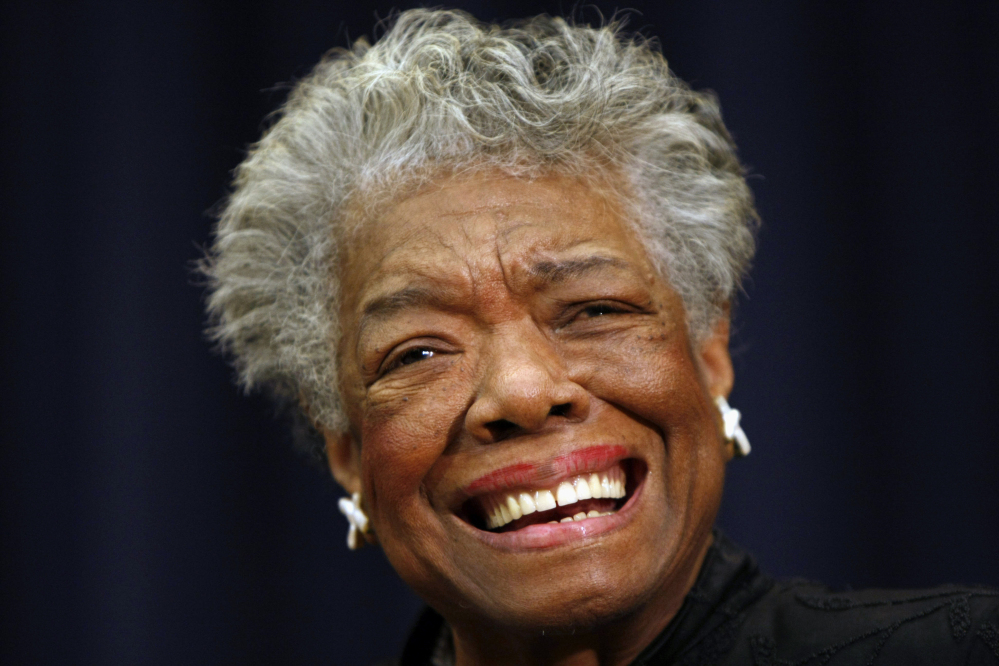 The Associated Press This Nov. 21, 2008 file photo shows poet Maya Angelou smiling in Washington. First lady Michelle Obama and others plan to gather to pay tribute to African-American poet and playwright Maya Angelou at a memorial service Saturday, June 7, 2014 at the university in North Carolina where Angelou taught for more than 30 years.