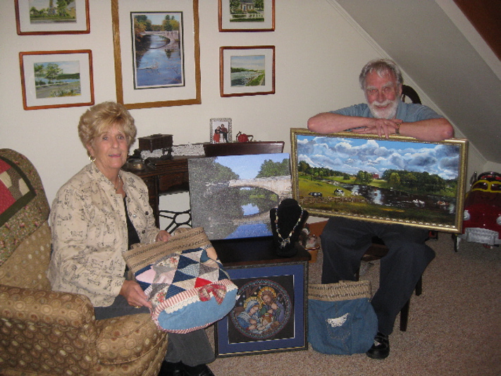 Contributed photo
ON EXHIBIT: Pat Dickey, left, and Peter Foxwell with a few of the items featured the an exhibit at the Skowhegan Free Public Library this week.