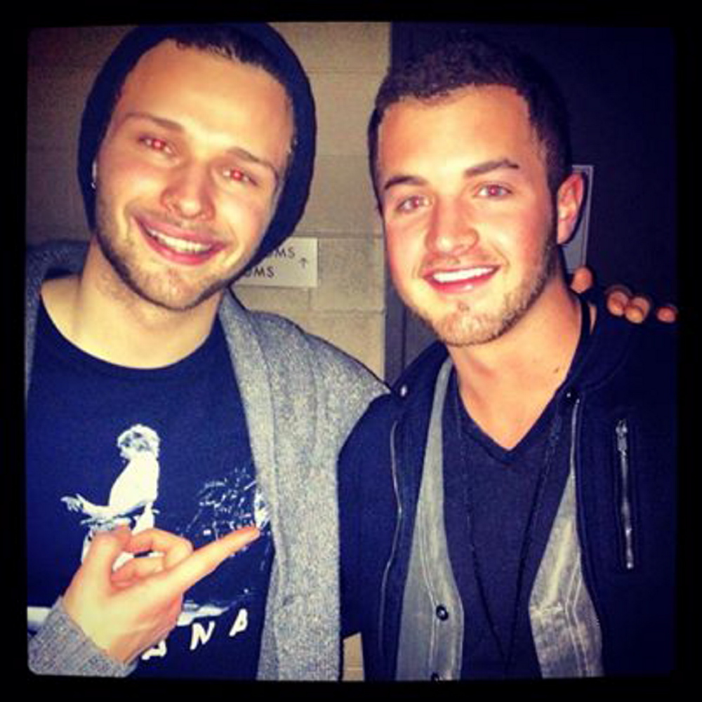 Contributed photo COMING HOME: Former Oakland resident Dom Colizzi, right, poses with Joel Crouse. The two country singers will appear at the Waterville Opera House Wednesday to kick off Colizzi’s anti-bullying campaign.