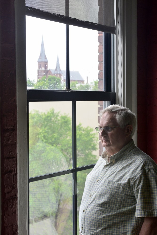 Lucien Gosselin, the elected representative for Lewiston at the Androscoggin County Chamber of Commerce, says the two communities should make their 140-year collaboration formal by merging, on Thursday, June 26, 2014.