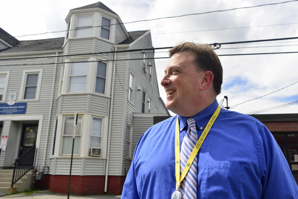 Josh O’Brien, outside the Oxford Street Shelter on Thursday, said when he was young he’d watch his father at a halfway house he helped establish. He related to the homeless not as addicts or vagrants, but as human beings. “That’s what I try to do here every day,” O’Brien said. “We all have flaws and troubles in our lives.”