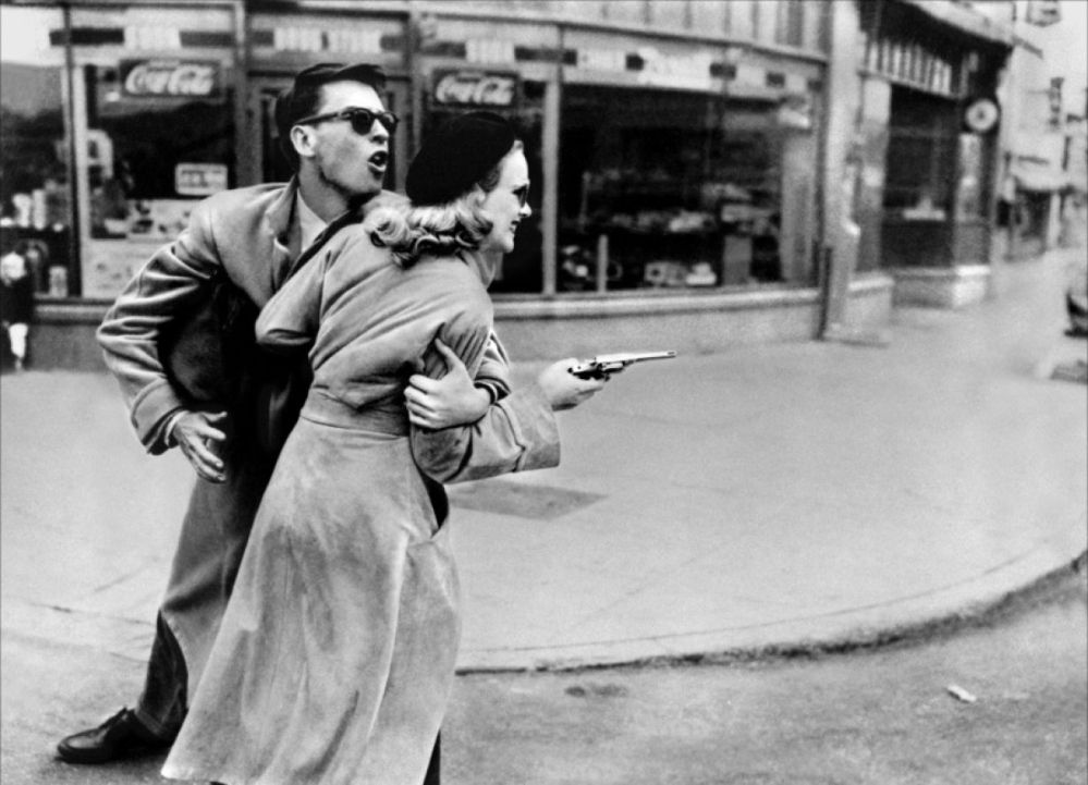 John Dall, left, and Peggy Cummins in “Gun Crazy”.