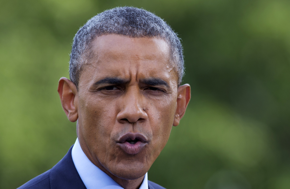 President Barack Obama speaks on the South Lawn of the White House in Washington Tuesday.