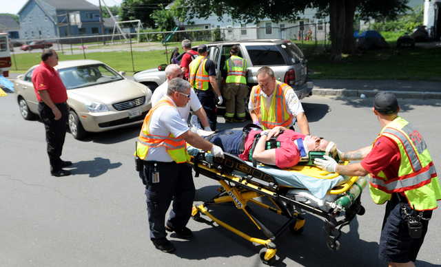 Rescue workers from Waterville and Winslow Fire Departments responded to a multi-vehicle accident on Ticonic Street in Waterville Friday