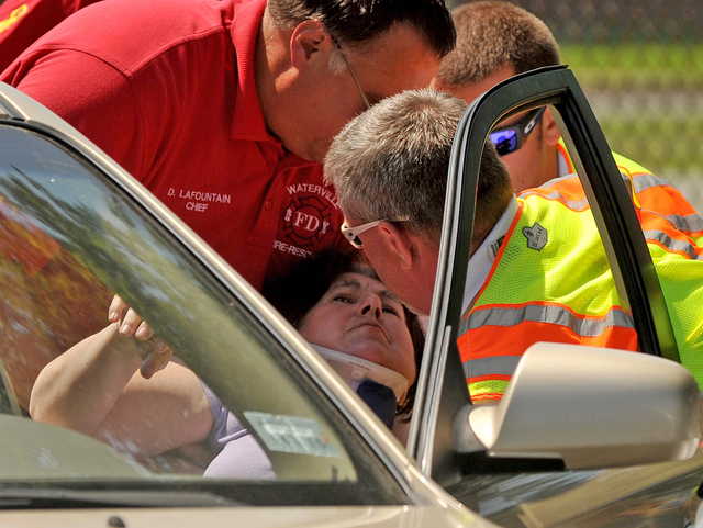 Rescue workers from Waterville and Winslow Fire Departments responded to a multi-vehicle accident on Ticonic Street in Waterville Friday