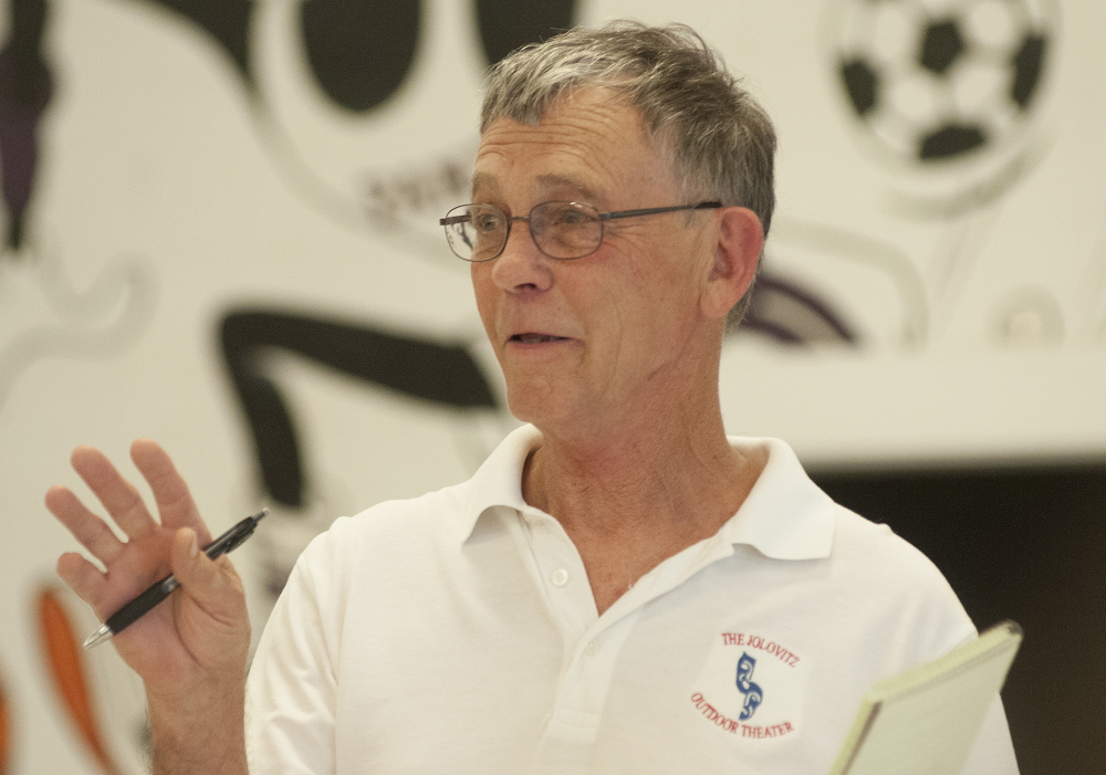 Steve Aucoin speaks after being nominated to run for mayor during the Waterville Democratic caucus at Waterville Senior High School on Sunday.