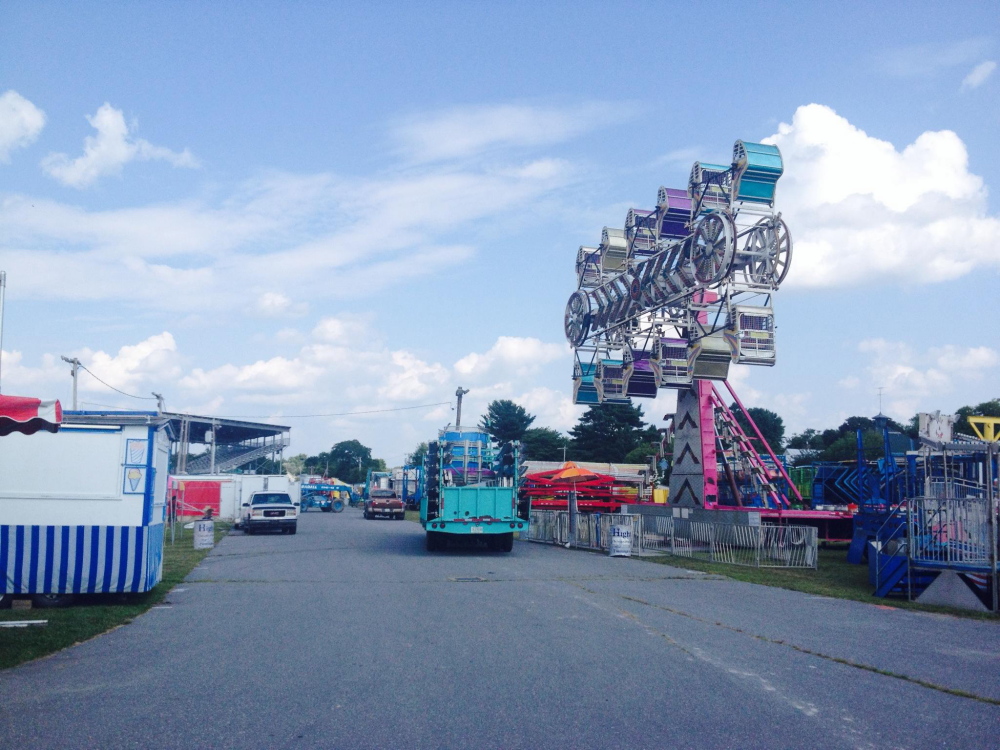 The Skowhegan State Fair midway was taking shape Monday with rides and food booths being readied for the 196th fair, which opens Thursday.