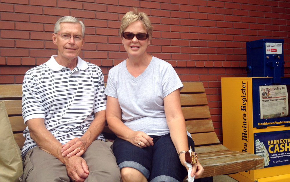Dave and Cindy Bogle, of Johnston, Iowa, attend the Iowa State Fair in Des Moines. Dave, who says he serves as a military policeman in the late 1960s, thinks the United States should be out of Iraq - it’s a no win situation.