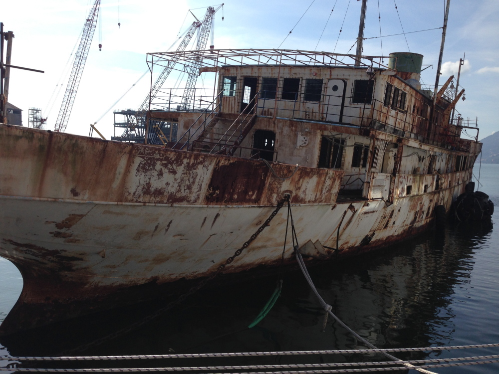 The USS Williamsburg sits at a shipyard in La Spezia, Italy, where it has been stored for 20 years. Photo courtesy David Seal