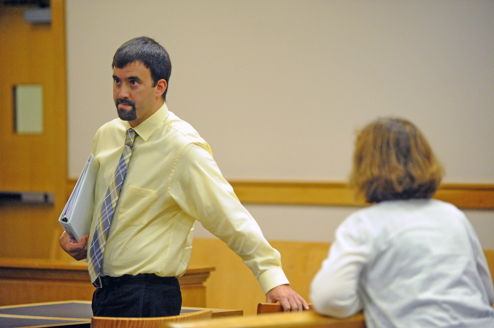 Staff photo by Michael G. Seamans
Andrew Maderios makes his initial appearance in Somerset County Superior Court in Skowhegan on Wednesday.